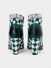abordables Chaussures de femme-Bottes à talons à carreaux verts pour femmes – Style de carnaval vintage avec détails en dentelle parfaites pour le carnaval les festivals et les soirées costumées