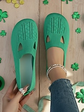 رخيصةأون أحذية المرأة-أحذية نسائية خضراء محبوكة سهلة الارتداء - أحذية مريحة وجيدة التهوية مناسبة ليوم القديس باتريك، وللمهرجانات والاستخدام اليومي