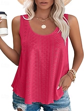 olcso Egyszerű tartály-Női Textúra blúz Fűzőlyuk felső Pointelle póló Nyári felsők Fodrozott Kollázs Fűzőlyuk Sima Elegáns Szüret Napi Ujjatlan U-alakú Normál felsők Hétköznapi Napi Munka Piros rózsaszín Fehér Fukszia