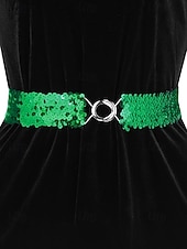 baratos Dia de São Patricio-Cinto feminino de lantejoulas, em poliéster elástico, disponível em várias cores, perfeito para o Dia de São Patrício, carnaval e uso diário.