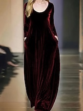 tanie Prosta sukienka-Damskie Długa sukienka sukienka maxi Sukienki z bawełny i lnu Sukienka trapezowa Aksamitna sukienka Sukienka na studniówkę Elegancja Moda Wieczorna impreza Impreza Specjalne okazje Luźna Równina