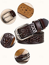 halpa Naisten vyö-Naisten aitoa nahkaa oleva vyö, vintage-rei'itetty kukkakuvio metallisoljella, rento klassinen tyyli, monivärinen vyö farkkuihin, mekkoihin, jokapäiväiseen käyttöön ja ulkoiluun.