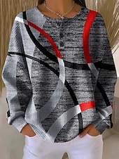 tanie Paski i geometryczne bluzy z kapturem-Damskie Z kapturem Guziki Graficzny Geometryczny Kolorowy blok Moda Codzienny Nadruk Długi rękaw Półgolf Okrągły dekolt Zwykłe topy Codzienny Ulica Niebieski Czerwony Fioletowy Zielony Jesień Zima