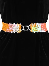 baratos Dia de São Patricio-Cinto feminino de lantejoulas, em poliéster elástico, disponível em várias cores, perfeito para o Dia de São Patrício, carnaval e uso diário.