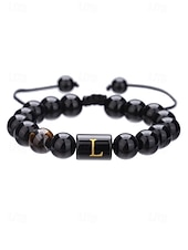 billige Menns smykker-Justerbart armbånd i naturstein for menn med alfabetbokstavdesign, kan tilpasses med 26 bokstaver, perfekt for gave, uformelle anledninger og spesielle anledninger