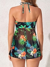 economico Tankini-Costume da bagno a due pezzi da donna tankini con ferretto culotte sgambate controllo pancia vita alta slim schiena scoperta vacanza mare senza spalline floreali senza maniche