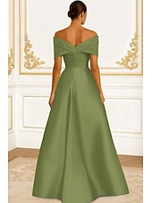  A-Linie Bodenlang Perlenbestickt Abendkleid Kleid der Brautmutter Abendkleid Ballkleid mit Überrock Festliche Kleidung Elegant Hoher Schlitz Kurzarm Schulterfrei Hochzeit Formell Satin Spitze mit