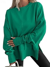 abordables Sweats à capuche-Femmes Sweatshirt Pull Patchwork Uni Occasionnel manche longue Col rond Hauts Réguliers Tenue Quotidienne Fête Sortir Bleu Noir Blanche Vert Grise Printemps Automne Hiver
