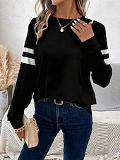 economico T-shirt a righe e geometrico-Per donna Maglietta Stampato Grafico A righe Moda Casual Manica Lunga Girocollo Top Regolari Quotidiano Weekend Nero Bianco Estate Primavera Autunno