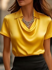  Dames Overhemd Elegant satijnen top Blouse Effen Elegant Stijlvol Korte mouw Overhemdkraag Normale tops Dagelijks Feestdagen Uitgaan Wit Champagne Wijn Grijs Zomer Lente