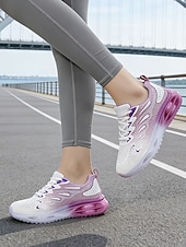 baratos Tênis de Corrida Femininos-Tênis feminino rosa com amortecimento a ar – calçado leve em mesh com degradê rosa, design respirável, confortável para corrida, caminhada, treinos na academia e uso casual.