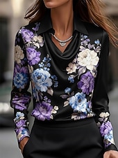 ieftine Bluze elegante-Pentru femei Cămașă Elegant Top din satin Bluze din Mătase  Imprimeu Decorat Floral Grafic Elegant Stilat Casual Manșon Lung Glugă Gât Topuri obișnuite Zilnic Muncă Concediu Negru Alb Mov Primăvar