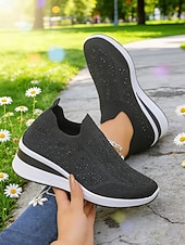 cheap Women's Sneakers-Women's Sparkle Pink Flyknit Platform Sneakers – Stylish Lightweight Knit Shoes for Walking, Shopping, Travel and Daily Wear