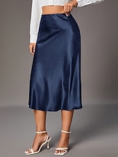 Недорогие Юбки-Жен. Элегантный стиль Мода На каждый день Средней длины Завышенная Подол Полотняное плетение Пэчворк Слабоэластичная Повседневные Для улицы Винный Абрикосовый Военно-зеленный Красный Лето