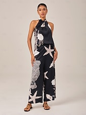 abordables Trajes de blusa para mujer-Mujer Escote Cruzado Elegante Vacaciones Casual Perneras anchas Sin Mangas Negro S M L Verano Primavera