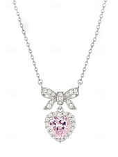 tanie Walentynki-damski naszyjnik ze stopu metali w kształcie serca z kokardką, dostępny w kolorze białym i różowym, idealny na Walentynki