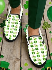  Zapatos verdes sin cordones para hombre, ideales para el Día de San Patricio. Estampado de trébol de la suerte. Cómodos y elegantes, ideales para celebraciones del Día de San Patricio, ropa informal y eventos festivos.
