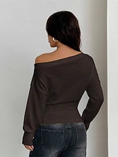 Недорогие Нарядные блузки-Жен. Блуза Нарядные Топы Рюши Туника Полотняное плетение Элегантный стиль Винтаж Дамы Длинный рукав С открытыми плечами Обычные топы Повседневные Офис Праздники Черный Белый Винный Коричневый Серый