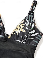 preiswerte Einteiler-Damen Badeanzug Einteiler Bikini Shorts Bademode Netz Rückenfrei Urlaub Strandbekleidung Leopard Blätter V Ausschnitt Ärmellos Badeanzüge