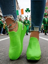 זול סניקרס לנשים-נעלי פלטפורמה ירוקות ניאון לנשים עם עקבים גבוהים - נעליים נוחות וגמישות, אידיאליות למצעדי יום פטריק הקדוש, טיולים לפסטיבלים, דייטים לארוחת בראנץ' וסידורים יומיומיים