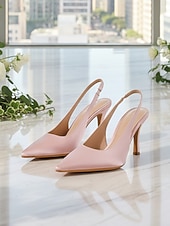 economico Invitato al matrimonio-scarpe da donna con tacco a spillo in raso color champagne – eleganti scarpe eleganti a punta per invitati a matrimoni in città, feste ed eventi formali