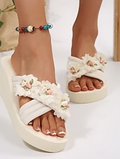 economico Donne-Per donna Passeggiata Spiaggia Festa in giardino Applicazioni Tacco basso Punta bicolore Elegante Bohemien Vacanza Microfibra Slip-on Avorio