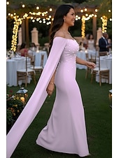 cheap Ball Gown Evening Dresses-Sheath Column Floor Length Cocktail Dress Ball Gown with Cape Evening Gown Formal Dress Elegant Celebrity Style Sleeveless Strapless Garden Party Wedding Chiffon with Pearls Shawl