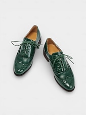 levne Dámská obuv-Dámské zelené oxfordské společenské boty s detailem brogue – pohodlné boty na nízkém podpatku se šněrováním na průvod ke Dni svatého Patrika, irské festivalové outfity, sváteční párty outfity