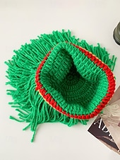 preiswerte St. Patrick&amp;#39;s Day-Herren-Perückenmütze aus Häkelgarn, mehrfarbiges Design mit grünen, roten und gelben Streifen, perfekt für den St. Patrick's Day und Kostümpartys