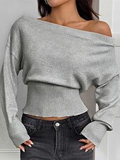 Недорогие Нарядные блузки-Жен. Блуза Нарядные Топы Рюши Туника Полотняное плетение Элегантный стиль Винтаж Дамы Длинный рукав С открытыми плечами Обычные топы Повседневные Офис Праздники Черный Белый Винный Коричневый Серый