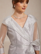  Dame Dressy topper Rynket Illusjon Helfarge Elegant 3/4 ermer V-hals Vanlige topper Bryllupsgjest Cocktail antrekk lysegrå Sommer Vår Høst