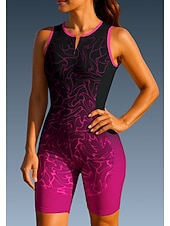 お買い得  ウィメンズトライアスロンウェア-女性用 サイクリングジャージー トライスーツ ダウンヒルジャージー ノースリーブ 夏 春 秋 ブルー ダークグレー ローズレッド+ブラック 幾何学模様 勾配 カーブ バイク サンスクリーン UV耐性 3Dパッド サイクリング 速乾性 スポーツ 衣類