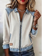 billige Enkle bluser-Dame Uformell skjorte Bluse Lapper Glidelås Helfarge Stilfull Grunnleggende Fritid Langermet Aftæpning Vanlige topper Daglig utendørs Gateklær Hvit Vår Høst Vinter