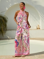 abordables Trajes de blusa para mujer-Top de tirantes rosa con estampado paisley y satén sedoso de Blush&amp;Beast