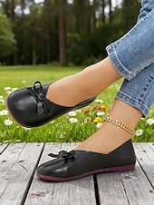 preiswerte Ballerinas für Damen-Damen-Ballerinas aus weichem Kunstleder in Mandelfarbe mit weiter Passform und Schleife – minimalistische Slipper für Büro, Freizeit und Schule