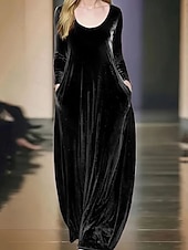 tanie Prosta sukienka-Damskie Długa sukienka sukienka maxi Sukienki z bawełny i lnu Sukienka trapezowa Aksamitna sukienka Sukienka na studniówkę Elegancja Moda Wieczorna impreza Impreza Specjalne okazje Luźna Równina