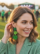 levne Příslušenství-Dámské náušnice s trojlístkem ke Dni svatého Patrika, akrylový materiál, různé styly jetelů, lehké a třpytivé, doplňky pro dámy v irském stylu, ideální na průvody, večírky a sváteční oslavy.