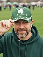 abordables Día de San Patricio-Gorra de poliéster para hombre, "Coordinador de Shenanigans" con estampado de trébol, varios colores, perfecta para el Día de San Patricio y para uso diario.
