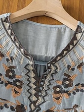 abordables Blusas Sencillas-Mujer Blusa Lino de algodón sintético Frunce Bordado Floral Elegante Casual Manga 3/4 Cuello Barco Tops regulares Diario Azul Piscina Blanco Rosa Morado Verde Trébol Verano Primavera