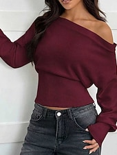 Недорогие Нарядные блузки-Жен. Блуза Нарядные Топы Рюши Туника Полотняное плетение Элегантный стиль Винтаж Дамы Длинный рукав С открытыми плечами Обычные топы Повседневные Офис Праздники Черный Белый Винный Коричневый Серый