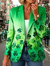 cheap Blazers &amp; Suits-St. Patrick's Day Women's Blazer Warm Comfortable Pocket Buttons Print Daily Casual Trees / Leaves Casual Office Vacation Formal Single Breasted Regular Notch Lapel Regular Fit Long Sleeve