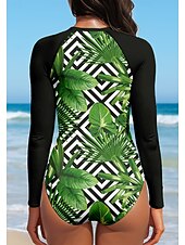 Недорогие Рашгард One Pieces-Жен. Стандартный Рашгард Геометрический принт тропический UPF50+ УФ-защита Быстровысыхающий Длинный рукав Боди Плавки-шорты Серфинг Гребля на каное Пляж  Лето