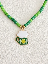 levne Příslušenství-Dámský náhrdelník s trojlístkem ze slitiny a akrylu s různými styly přívěsků, zelené korálky, ideální na Den svatého Patrika i na každodenní nošení