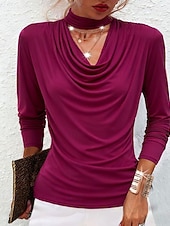 preiswerte Schicke Blusen-Damen Bluse Patchwork Einfach Elegant Mode Lässig Langarm V Ausschnitt Normale Oberteile Täglich Ausgehen Wochenende Schwarz Rote Braun Grün Frühling