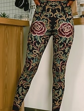 tanie -Damskie Getry Przytulne legginsy Urlop Codzienny Pełna długość Wysoka talia Graficzny Róża Drukowanie Komfort Wygodny Elastyczny Codzienny Urlop Święto Ciemnoszary Czarny Szary Wiosna Jesień