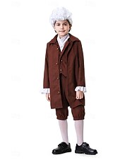 voordelige Outfits-250e jubileum VS Rococo Barok Outfits Lange Mouwen George Washington Koloniaal Onafhankelijkheidsoorlog Kostuum Jongens Carnaval Independence Day 4 juli Kinderen Jas Broeken Kraag