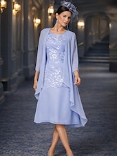 זול ערכות שמלות של אמא-שני חלקים מעטפת עמוד באורך הקרסול שמלת אורח לחתונה שמלה לאם הכלה  ללא שרוולים עם תכשיטים אלגנטית אורחת חתונה מסיבת החתונה שיפון תחרה שמלות ז'קט עם אפליקציות