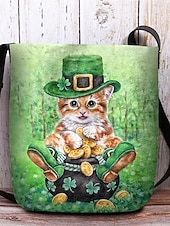  女性用セントパトリックスデークロスボディバッグ、猫とシャムロックのプリントが施されたベルベットポリエステル、複数のデザイン、休日のお祝いや普段使いに最適