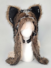 levne Příslušenství-Dámská punková kožišinová čepice s kočkou na Mardi Gras v několika barvách trendy design s křížovými detaily perfektní pro karneval a maškarní plesy