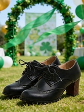  scarpe oxford da donna in pelle verde con tacco brogue e lacci – eleganti per la festa di San Patrizio, calzature per feste festive